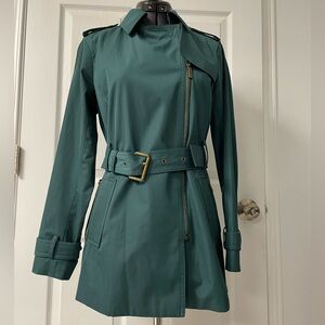 Michael Kors Trench Coat Teal Jacket Zip Front Petite